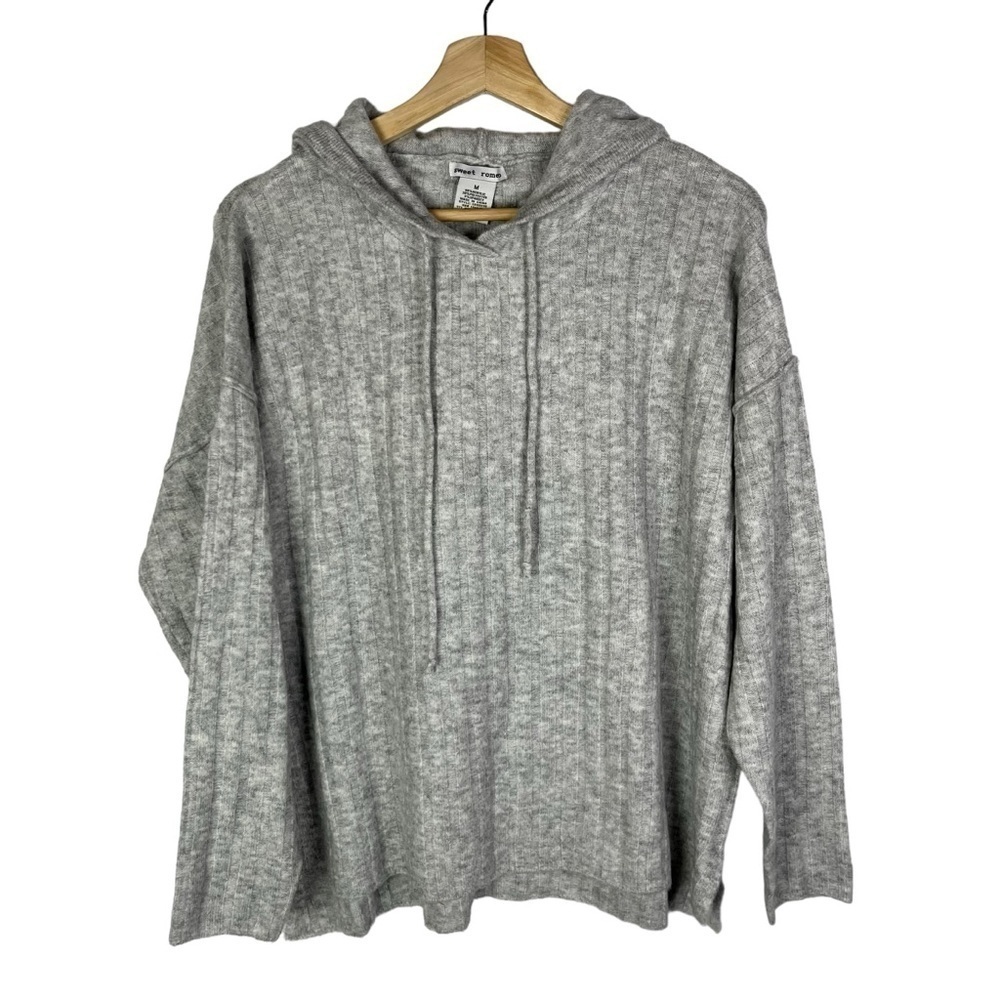 Sweet Romeo Heather Light Grey Ribbed Knit Hooded Sweater M